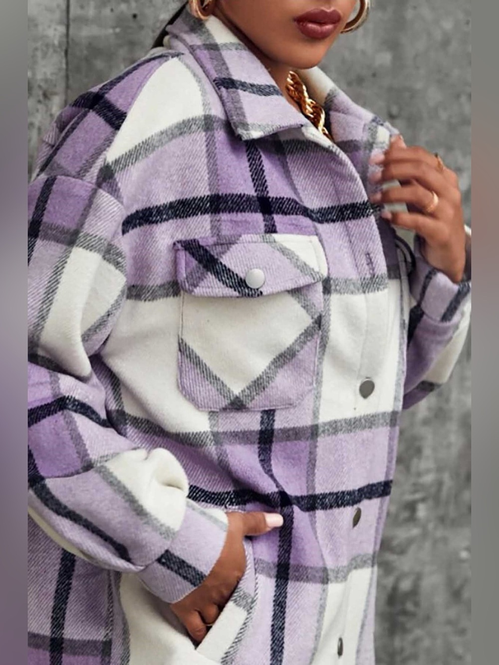 Plaid Lavender Shacket Jacket - Women